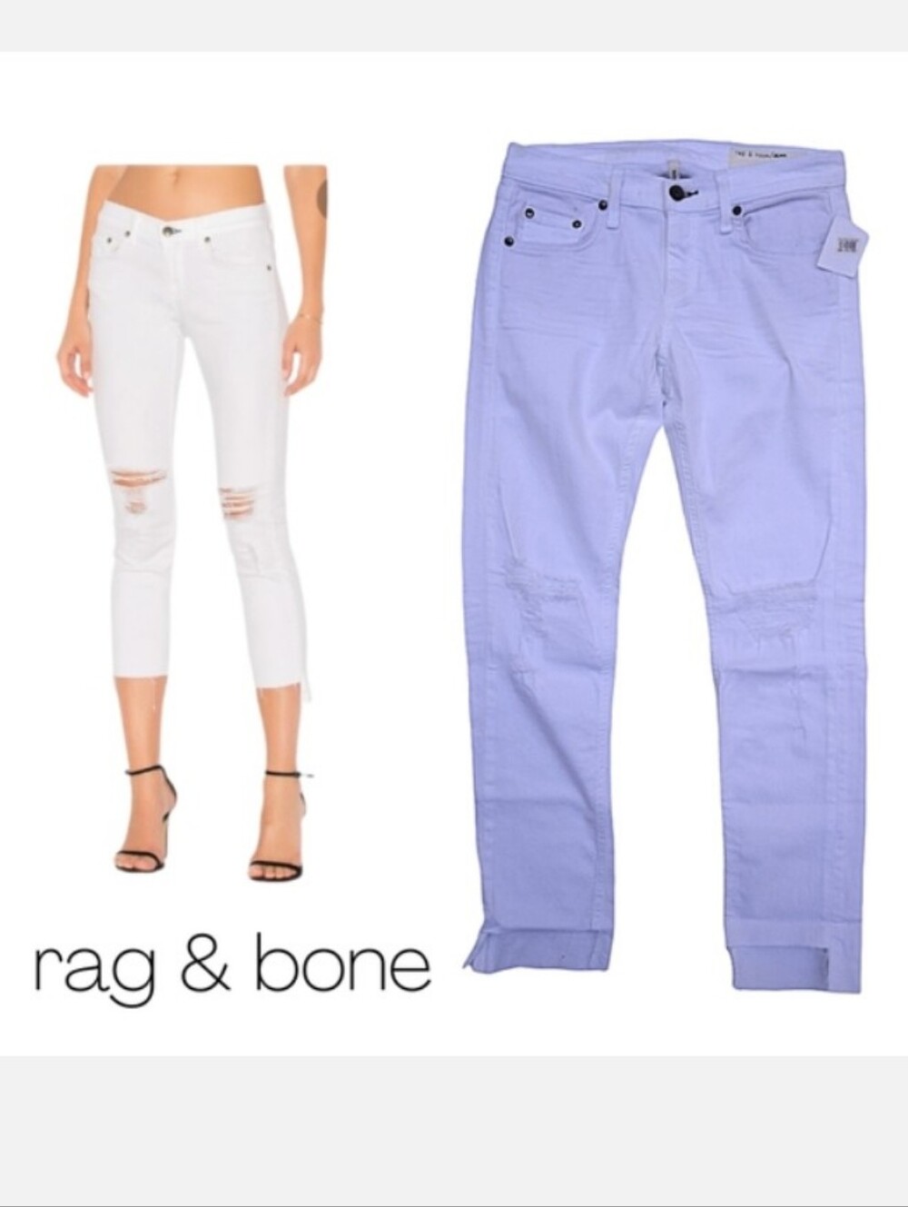 NWT Rag & Bone Dre Capri Distressed Staggered Raw Hem White Denim Jeans